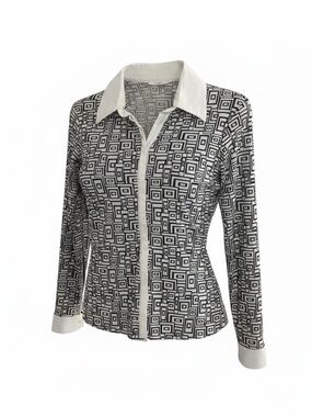 Rayure Paris Vintage Geometric Print Stretch Zip Top EU 40‎ Fitted Long Sleeve
